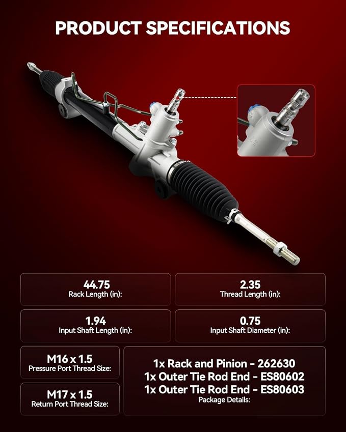 Torchbeam Hydraulic Steering Rack & Pinion Kit Fit for 2007-2011 Camry GAS, 2007-2012 ES350, with Outer Tie Rod Ends, Replaces OEM 26-2630