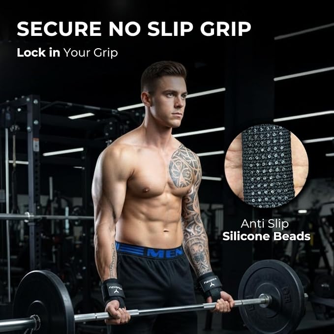 Weight Lifting Straps with D Ring - Gym Straps with D Ring | Cuffed D Rings, Padded Wrist Support, Fits All Cable Machines, Unisex, Anti Slip, Heavy Duty Weight Lifting Straps