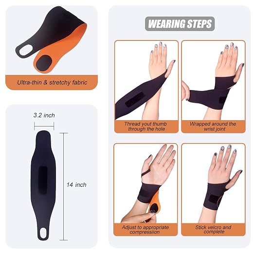 2 Pcs Ultra-Thin Wrist Brace Support for Carpal Tunnel, Pain Relief, Arthritis, Tendonitis, Elastic Wrist Wraps Right and Left Hands - Compression and Support for Fitness Enthusiasts (Black orange)