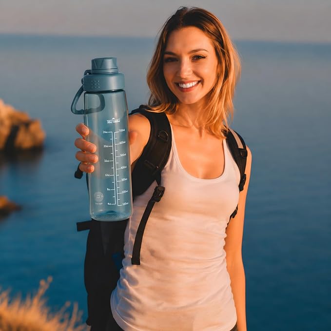 32oz Clear Water Bottle - BPA-Free Tritan Plastic, Fast Flow Spout Lid, Wide Mouth & Leakproof Design Hiking Water Bottle Suitable for Travel, Outdoors, Gym, Travel, Home, School (Dark Blue)