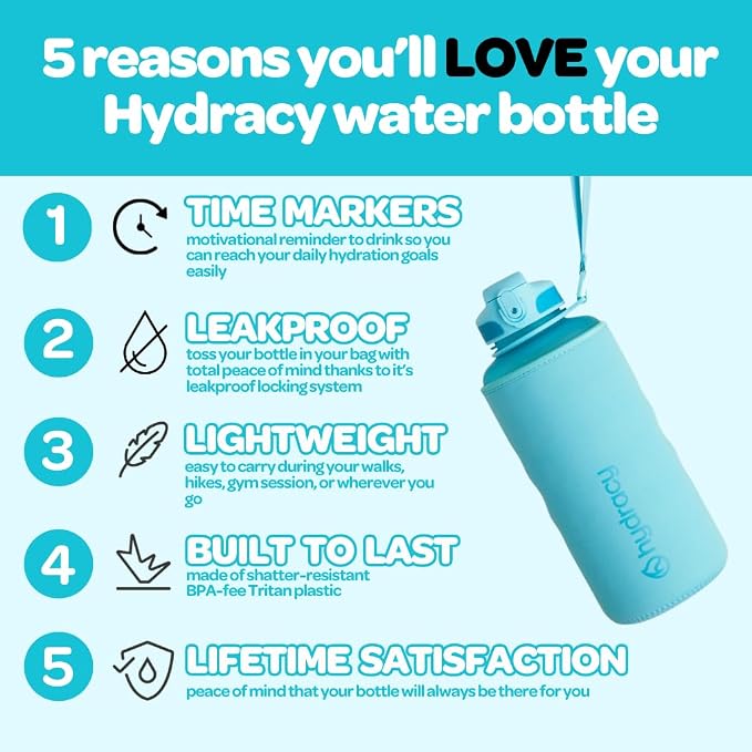 Hydracy 2L Large Water Bottle, 100% BPA Free Tritan Plastic, Leakproof, Zero Condensation, Motivational Timeline, Safe, Non-Toxic, Durable, Smart Design | BPA-Free Tritan, Leakproof Flip-Top Lid,No-Sweat Sleeve,Carry Strap,Daily Intake Tracking for Gym...