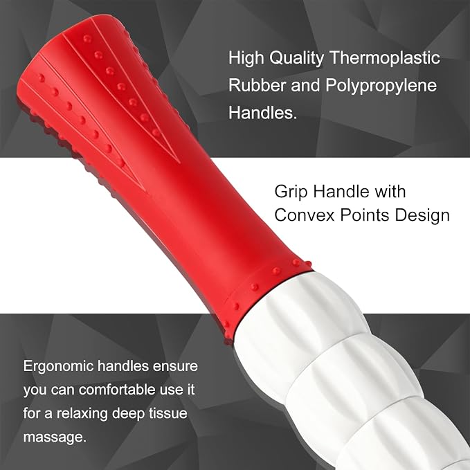 Muscle Roller Massage Roller Stick- Deep Tissue Fascia Blaster for Myofascial Pain Relief, Lymphatic Drainage & Body Sculpting, Handheld Physical Therapy & Recovery Tool (Red White inch)