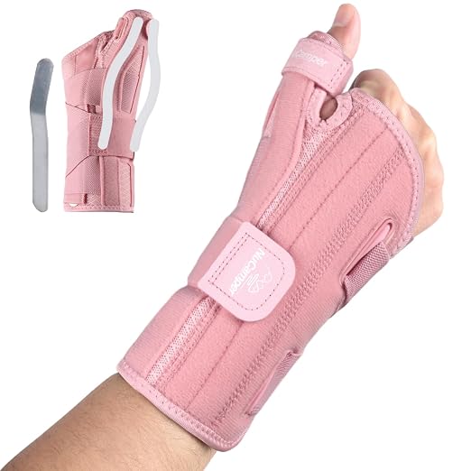 Carpal Tunnel Wrist Brace with Thumb Support, Thumb Brace Spica Splint for De Quervains Tenosynovitis, Tendonitis, Trigger Thumb Splint Wrist Support for Men Women - Right Hand,Pink,L/XL