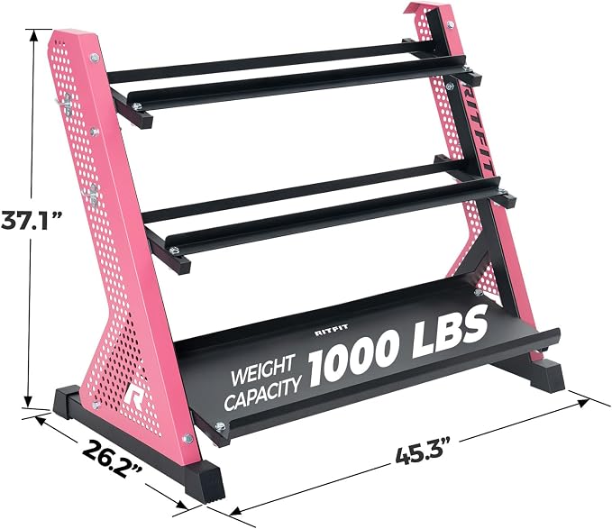 RitFit Rubber Hex Dumbbell Weight Set with 3-Tier Dumbbell Rack | Anti-Slip Knurled Chrome Handle,Cast Iron,Hexagon Anti-Roll Design,1000LB Capacity Heavy Duty Steel Rack for Home Gym