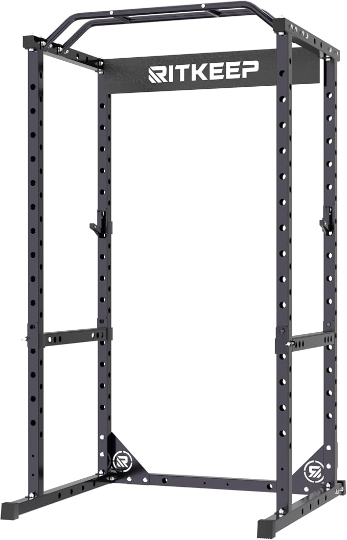 RitKeep Power Rack, Adjustable Multi-Function Squat Rack for Home Gym | 3-in-1 Power Cage with 1200LB Capacity, J-hooks, safety bars and multi-grip pull-up bar for strength training -RMAX 2250