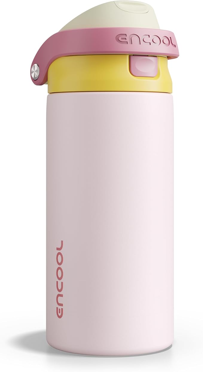 ENCOOL Leakproof Insulated Water Bottle with Straw Dual-Sip Water Bottle Bag-Safe Design for Work, Commute & Gym – Keeps Drinks Cold All Day, 18 oz, Blush Pink