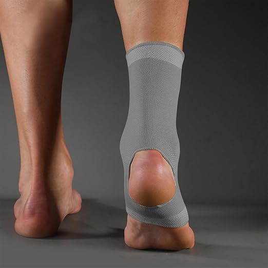SPOTBRACE Ankle Brace Compression Sleeve, Ankle Support For Women Men 2Pack | Elastic, Open Heel, Gray, Breathable, Thin, Soft, Foot Compression Sock Wrap for Swelling, Plantar Fasciitis, Sprain, Size S
