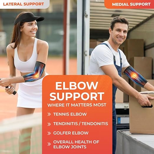 DR. BRACE® Elite Elbow Brace Support with Removable Strap for Women & Men, Pain Relief for Tendonitis, Arthritis, Golfer's & Tennis Elbow Treatment, Elbow Sleeve for Workouts Weightlifting (Grey-Orange, Large)