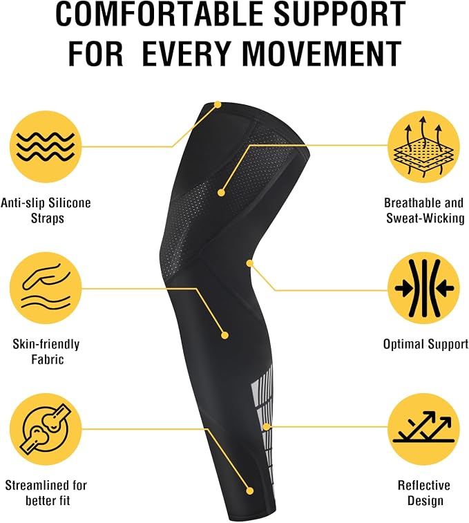 Full Leg Compression Sleeve for Men Women 2 Pack Leg Sleeves | Long Knee Sleeve Calf, Legs Support, Ultra-thin Breathable,UV Sun Protection,Quick-dry for Running Basketball Athletic