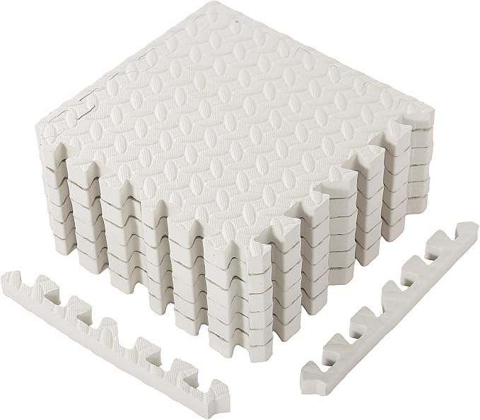 Arrowbash 12x12x1 Inch EVA Thick Interlocking Foam Floor Tiles Puzzle Exercise Mat Foam Mats for Home Gym Pets(White,12)