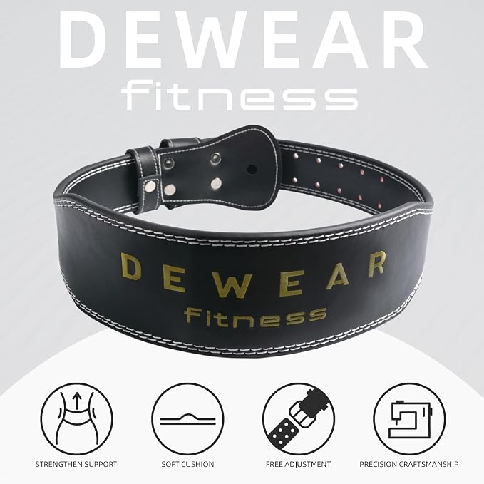 Genuine Leather Weight Lifting Belt, 4”& 6” Padded Lumbar Back Support, 10 Adjustable Holes, Gym Weight Belt Ideal for Deadlift, Powerlifting, Bodybuilding and Squat