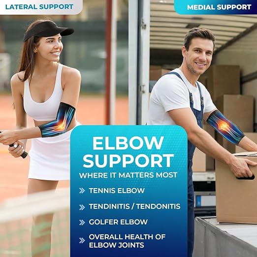 DR. BRACE® Elite Elbow Brace Support with Removable Strap for Women & Men, Pain Relief for Tendonitis, Arthritis, Golfer's & Tennis Elbow Treatment, Elbow Sleeve for Workouts Weightlifting (Black-Blue, Large)