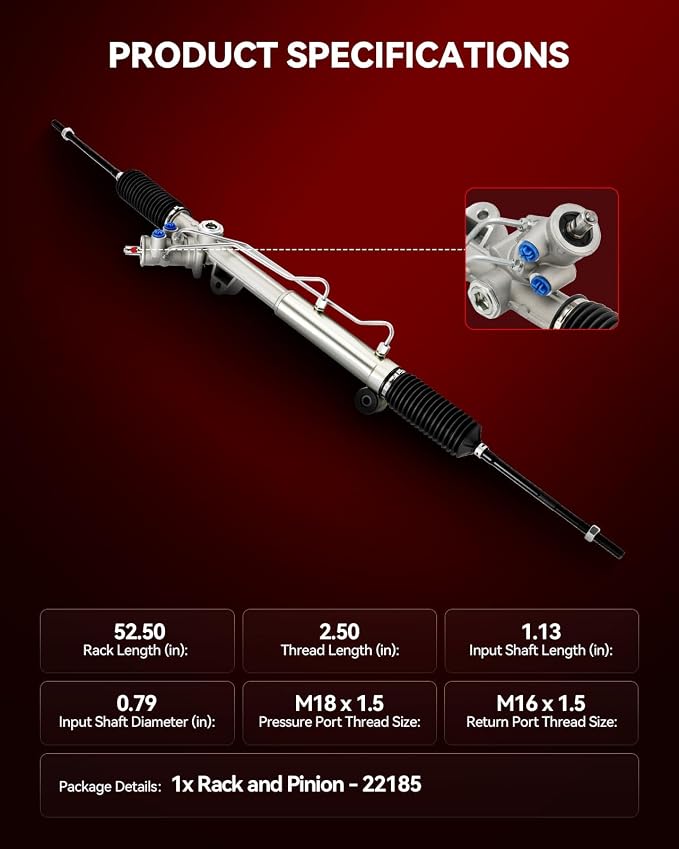 Torchbeam Hydraulic Power Steering Rack and Pinion Replacement for Chevy 1998 1999 2000 2001 2002 Camaro All Models, Pontiac 1998 1999 2000 2001 2002 Firebird All Models Replace# 22185