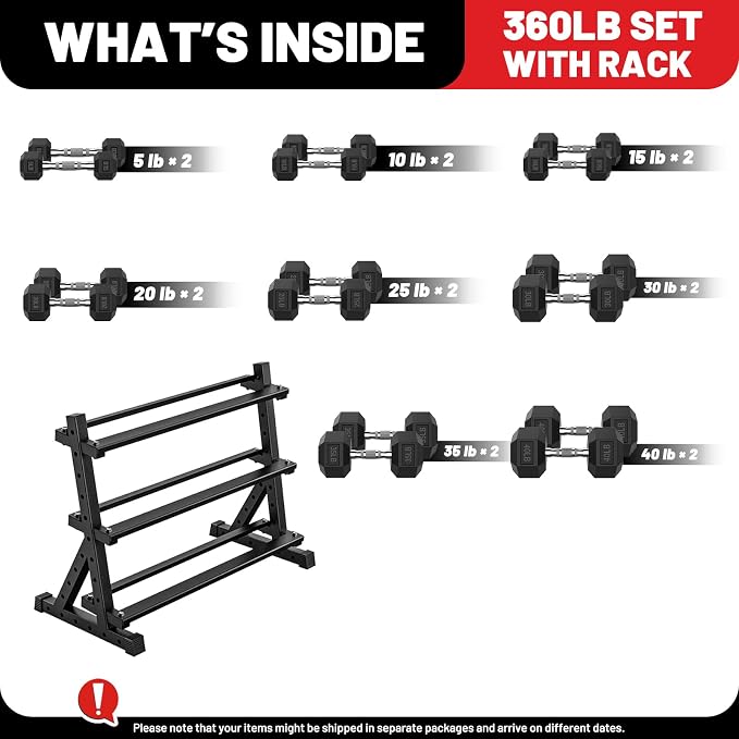 PAPABABE Dumbbell Set with Rack Dumbbells Rubber Encased Home Gym | PAPABABE Complete & Durable Cast Iron Core Odorless PVC Antiroll Hex Shape Ergonomic Chrome Handle Versatile Home Gym
