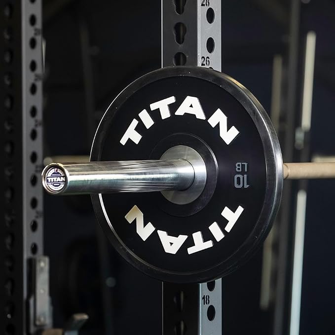 Titan Fitness Elite Competition Bumper Plate, Color-Coded Weight Indicators, Olympic Weight Plate, Low Bounce Rubber Exterior with Steel Core