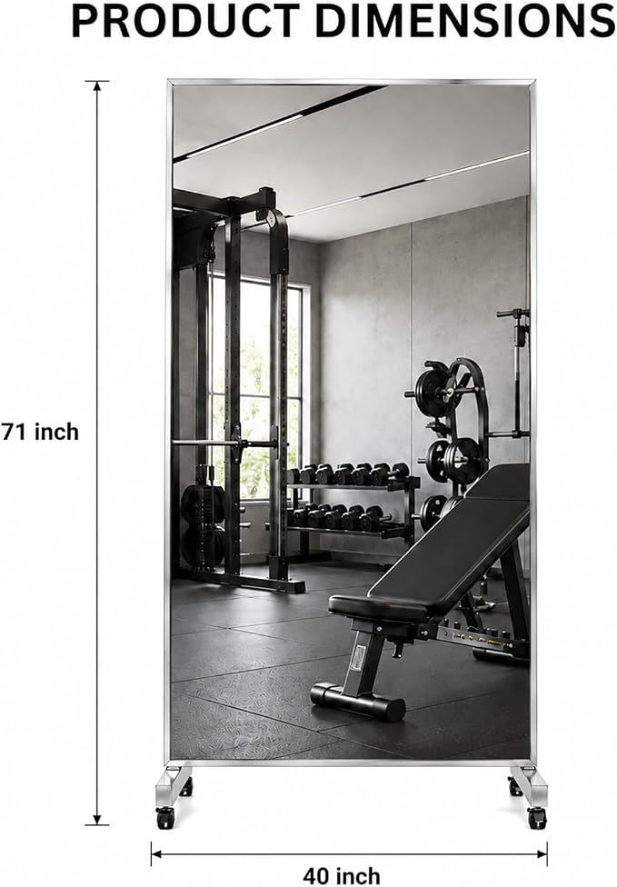 71"x40" Ultra-Light Stand Up Home Gym Mirror | Extra Large Full Body, Glassless Dance Mirror, For Home Gym, Garage, Workout, Dance Studio, Yoga