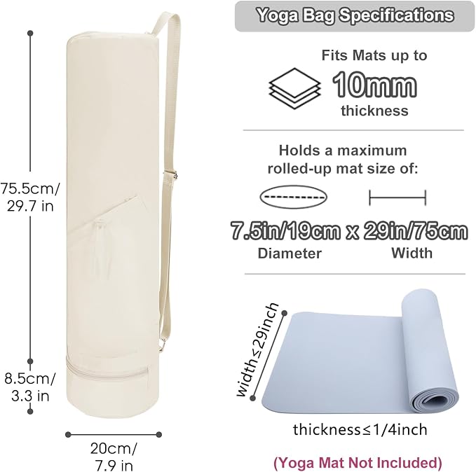 sportsnew Yoga Mat Bag, Full Zip Cargo Yoga Mat Carrier Bag with Drawstring Water Bottle Pocket and Bottom Wet Pocket, Exercise Yoga Mat Carrier Holder Multi-Functional Storage Bag Patent Pending