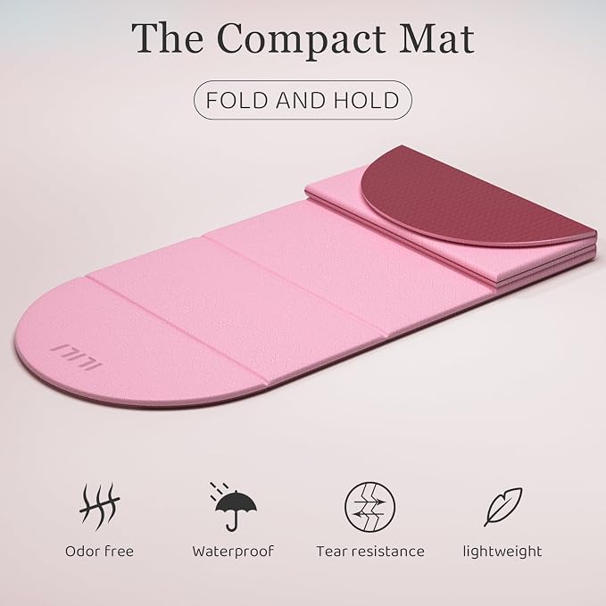 ILILI Foldable Yoga Mat-Semicircular, 10mm Thick, TPE Material, Extra Long 75"L x 26"W, Soft and Comfortable Folding Oval Mat 0.4 Inches, Easy to Carry and Store, 190*66cm Portable Multi-Functional Use for Yoga, Home Exercise & Outdoor