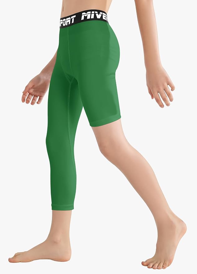 MIVEI One Leg Compression Tights Youth Boys Basketball Leg Sleeve | Kids Compression Pants Girls' Single Leg Tights 3/4 Leggings for Baseball Softball Soccer Running Football, Sports Base Layer