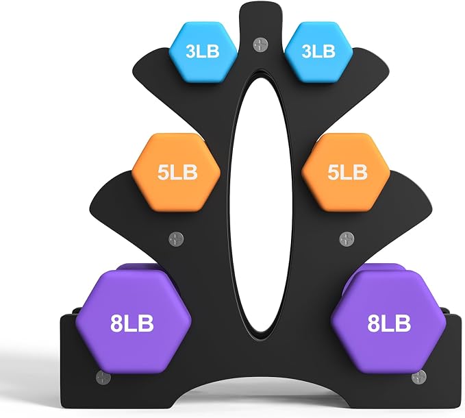 Portzon Dumbbells Neoprene with Non Slip Grip weight for Total Body Workout Compatible with of 2 Set,1-15 LB, Anti-Slip, Anti-roll, Hex Shape