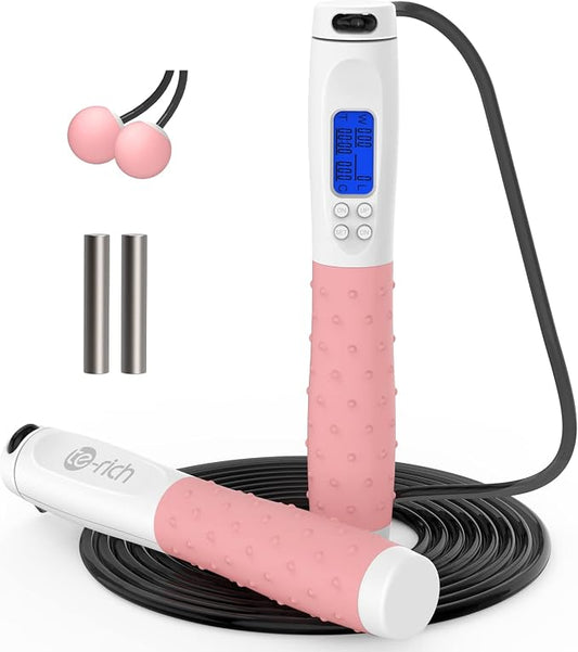 Jump Rope, Weighted Jump Rope for Fitness, Skipping Rope with Counter - Heavy Handles, Adjustable Length - Cordless Jumping Rope for Men Women Kids Fitness Exercise Training