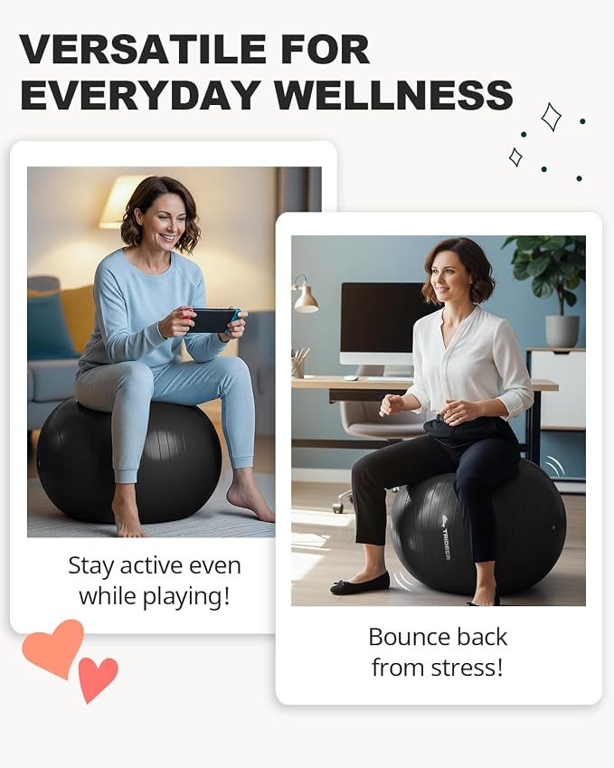Trideer Yoga Ball for Exercise, Pilates, Core & Balance Training, Stability Ball for Pregnancy & Birthing Prep, Physical Therapy, Daily Stretching, Office Chair for Active Sitting, Quick Pump Included