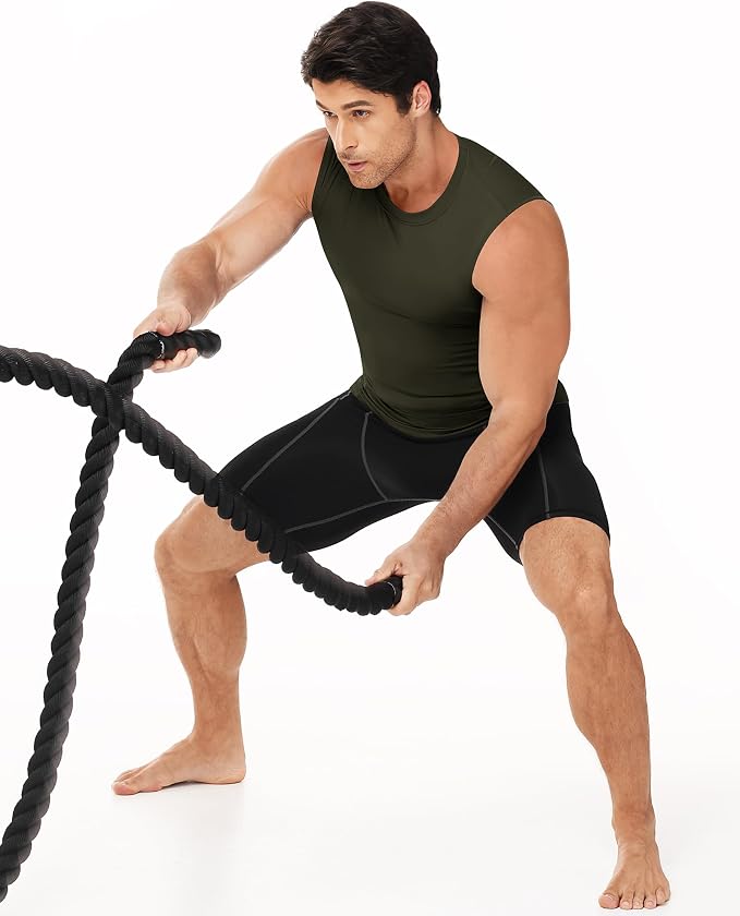 Men's Compression Shirt Sleeveless Athletic Workout Tank Tops Quick Dry Muscle Undershirts for Gym Running