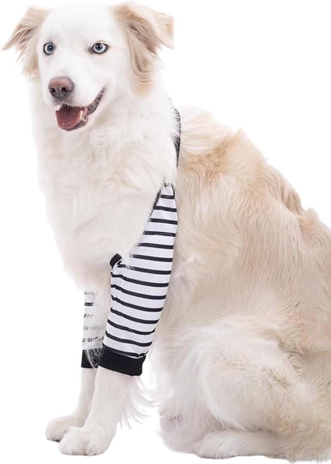 HDKUW Dog Elbow Protector, Dog Front Leg Recovery Sleeve for Prevent Licking Wound, Elbow Sleeves with Mesh Pad for Medium Large Dogs Stripe 3XL