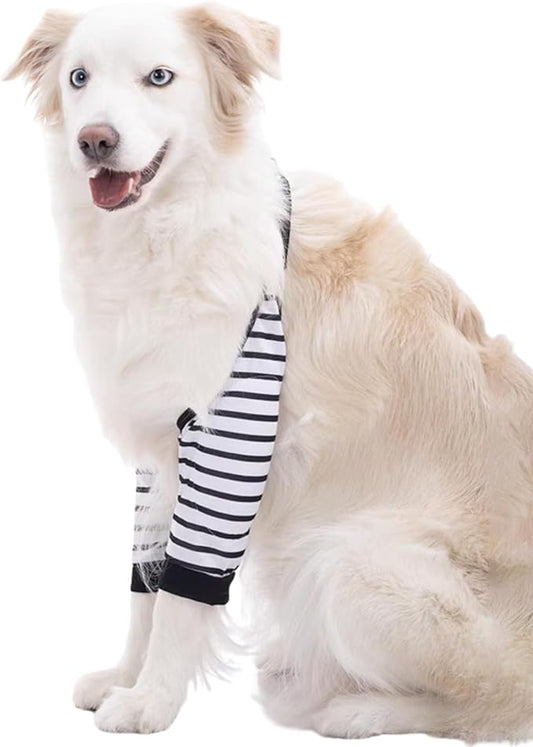 HDKUW Dog Elbow Protector, Dog Front Leg Recovery Sleeve for Prevent Licking Wound, Elbow Sleeves with Mesh Pad for Medium Large Dogs Stripe L