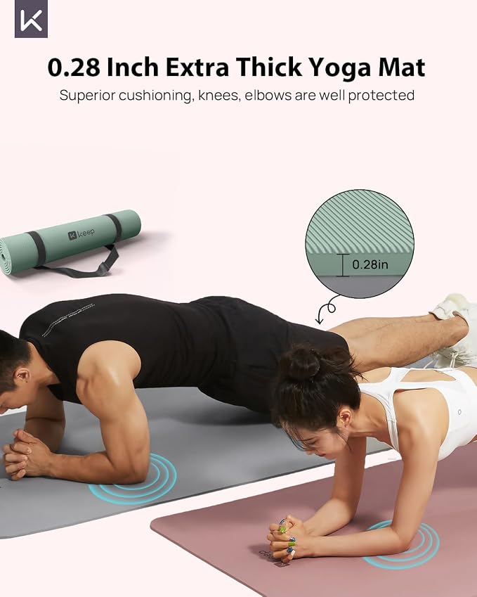 KEEP Extra Wide Yoga Mat, 7mm Thick 72" x 32" Exercise Mat | 7mm thick Extra wide yoga mat with carry strap for home workout, yoga, exercise and Pilates
