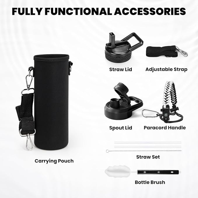 RAYMYLO Insulated Water Bottle 20 oz, Triple Wall Vacuum Stainless Steel | (Cold for 24Hrs, Hot for 12Hrs), Leak Proof & Non-BPA, Modern Water Bottle Jug for School with Straw Spout Lids
