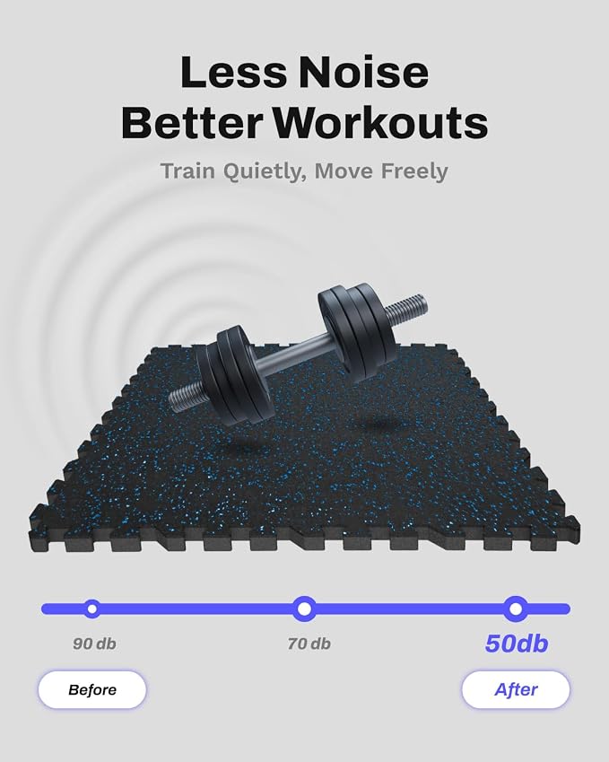 AIRHOP 0.79'' Extra-Thick 48 Sq Ft Rubber Top Gym Flooring for Home Gym | 12 Tiles, High Density EVA Foam, Waterproof & Non-Slip Rubber, Interlocking Puzzle Mats, Heavy Duty Floor Protection, 24"x24"
