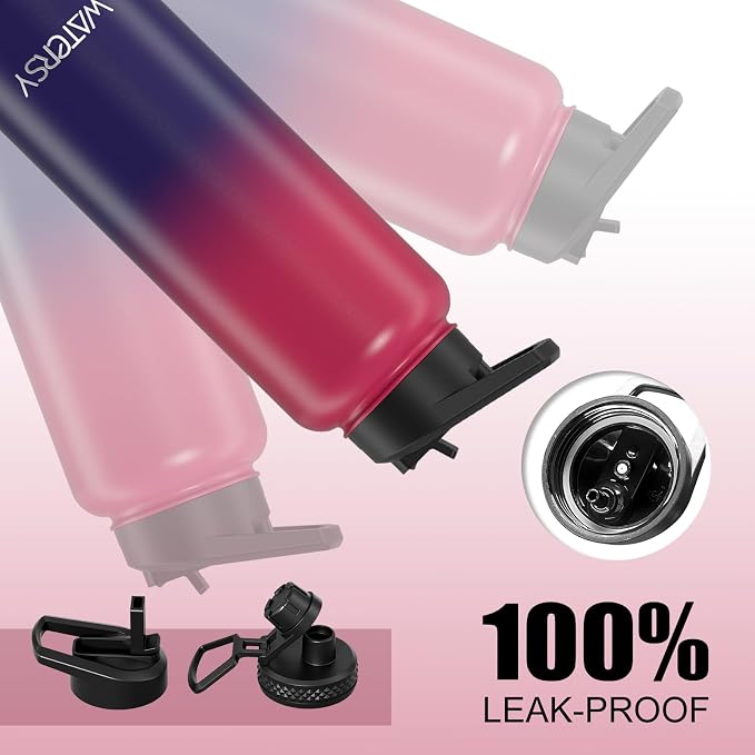 40oz Insulated Water Bottle (Cold for 48 Hrs),BPA Free&Leak Proof,Stainless Steel Water Flask,Water Jug with Straw Spout Lids for Gym,Hiking,Travel,Red Purple