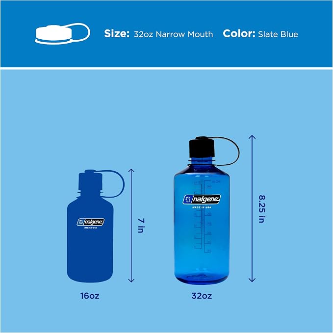 Nalgene 32 oz Narrow Mouth Water Bottle, Slate Blue | BPA-Free, Durable & Lightweight, Leak Proof, Dishwasher Safe, Large Reusable Plastic Bottle for Hiking, Gym, Work & Travel