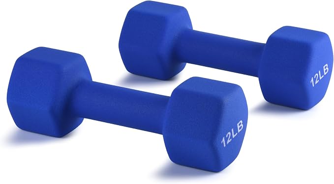 Portzon Dumbbells Neoprene with Non Slip Grip weight for Total Body Workout Compatible with of 2 Set,1-15 LB, Anti-Slip, Anti-roll, Hex Shape