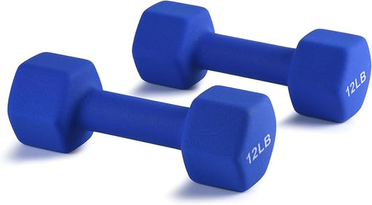 Portzon Dumbbells Neoprene with Non Slip Grip weight for Total Body Workout Compatible with of 2 Set,1-15 LB, Anti-Slip, Anti-roll, Hex Shape