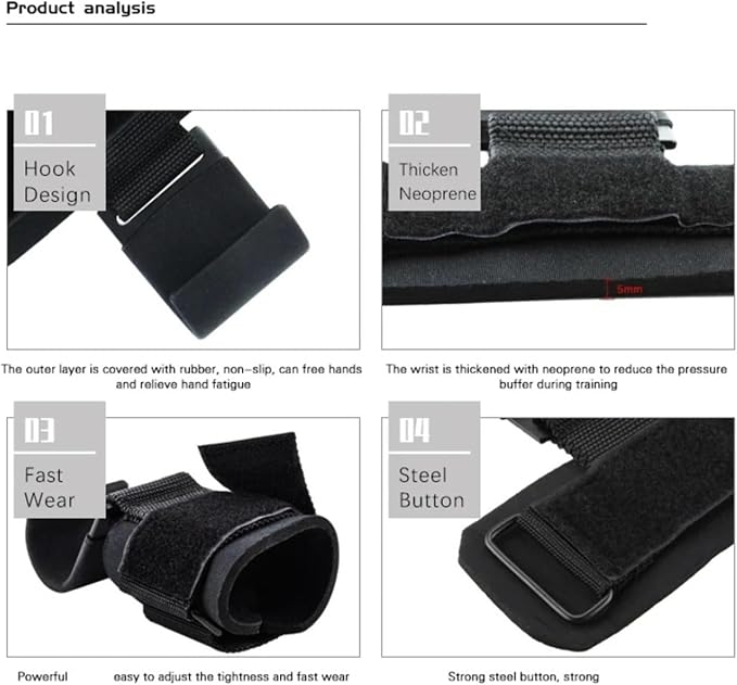 Weight Lifting Hook Grips with Wrist Wraps Hand-Bar Strap Gym Fitness Pull-Ups Power Gloves