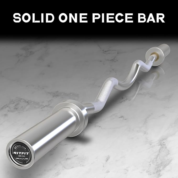 RitFit 2 Inch EZ Curl Bar Olympic Barbell with Weight Plates & Collar | 4FT EZ Curl Bar Olympic Barbell with Collars for Bicep, Tricep Workout, Weightlifting, 350LBS Weight Capacity
