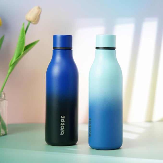 BJPKPK 18oz Insulated Water Bottle, Stainless Steel Bottle with Carry Strap | Keep Cold & Hot Vacuum Insulation, Leak-Proof BPA-Free Design, Slim Bottle Fits Most Cup Holders for Gym, Office & Travel