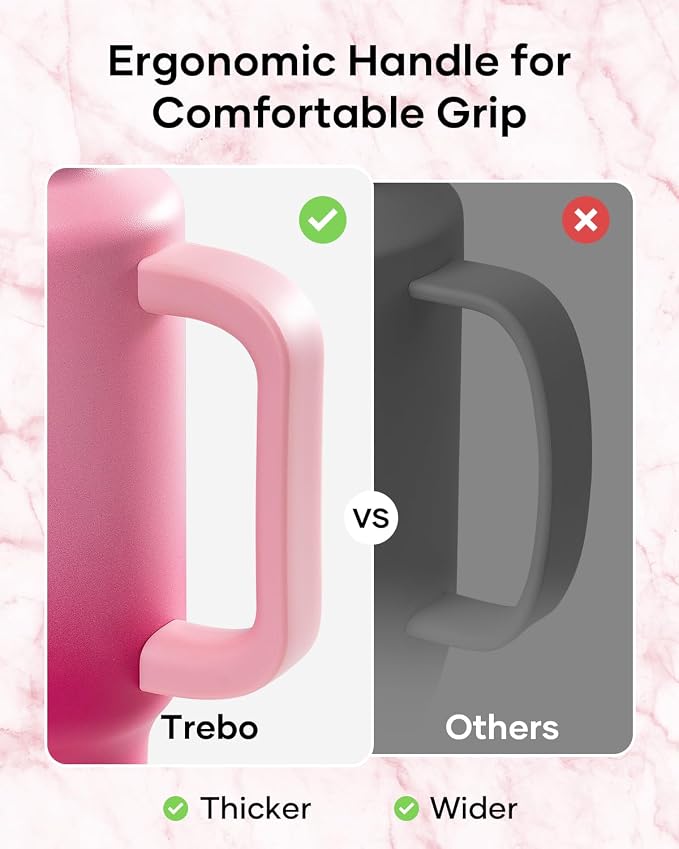Trebo Insulated Water Bottle 40 oz Fits in Car Cup Holder with Side Handle | Stainless Steel Metal Tumbler with Straw Spout Lids, Triple-Wall Vacuum Copper Plated, Cold 48 Hrs Hot 24 Hrs for Travel, Gym