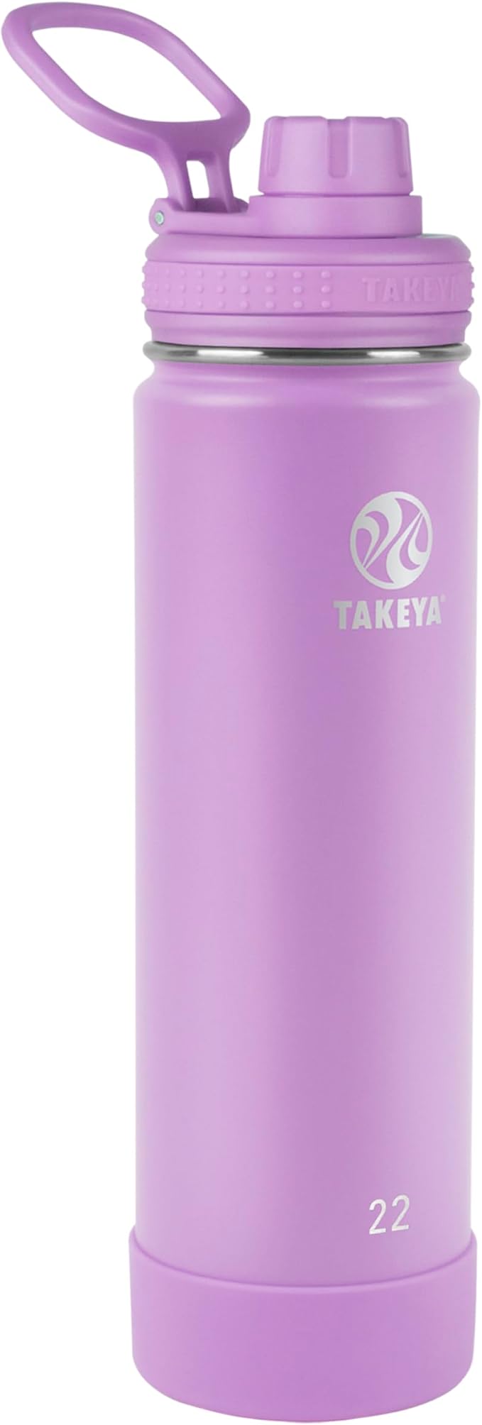 Takeya Actives Stainless Steel Water Bottle, Insulated Spout Lid, Keeps Drinks Cold 24 Hrs, Leakproof, Durable, Dishwasher Safe, Ideal for Gym, Travel, Fits Most Cup Holders, 22 oz/Lilac