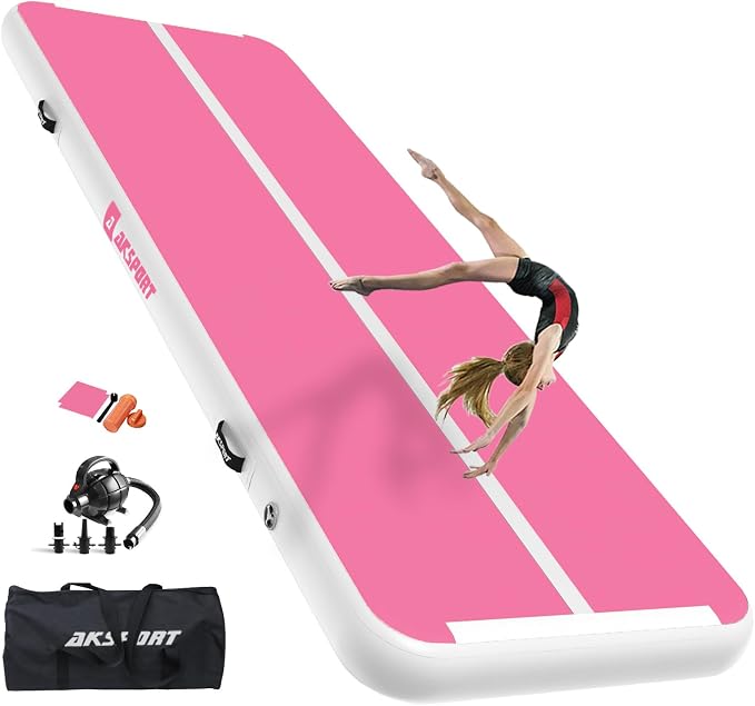 AKSPORT Gymnastics Air Mat Tumble Track Tumbling Mat Inflatable Floor Mats with Air Pump for Home Use/Tumble/Gym/Training/Cheerleading/Parkour/Beach/Park/Water
