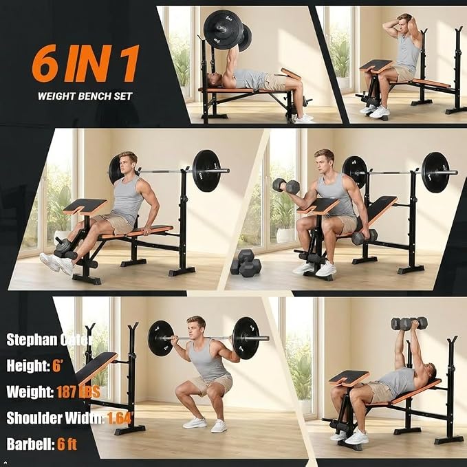YOLEO 1+X Olympic Weight Bench Set with Rack, Upgraded Roman Chair, Preacher Curl & Leg Extension, 1870LBS Foldable Bench Press System for Full Body & Posterior Chain Training Home Gym