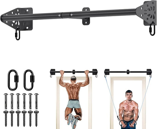 Kipika Wall Mounted Pull Up Bar - Heavy Duty 500 LB Capacity Doorway Chin Up Bar for Home Gym, Sturdy Steel Construction with Resistance Band Hooks | Hanging Exercise Bar for Full Body Workout