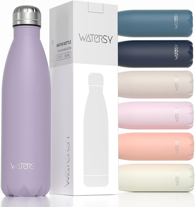 WATERSY Stainless Steel water bottles,17oz/500ml Insulated Water Bottle | Purple metal water bottle Keeps Drink Cold and Hot,BPA Free kids water bottles for School,Gym,Travel,Sports