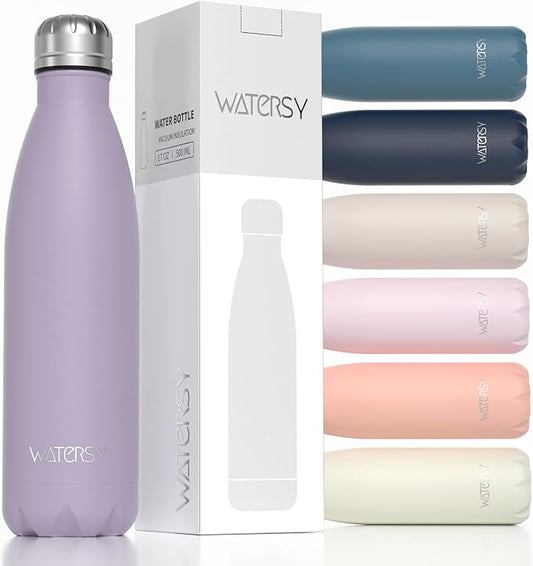WATERSY Stainless Steel water bottles,17oz/500ml Insulated Water Bottle | Purple metal water bottle Keeps Drink Cold and Hot,BPA Free kids water bottles for School,Gym,Travel,Sports
