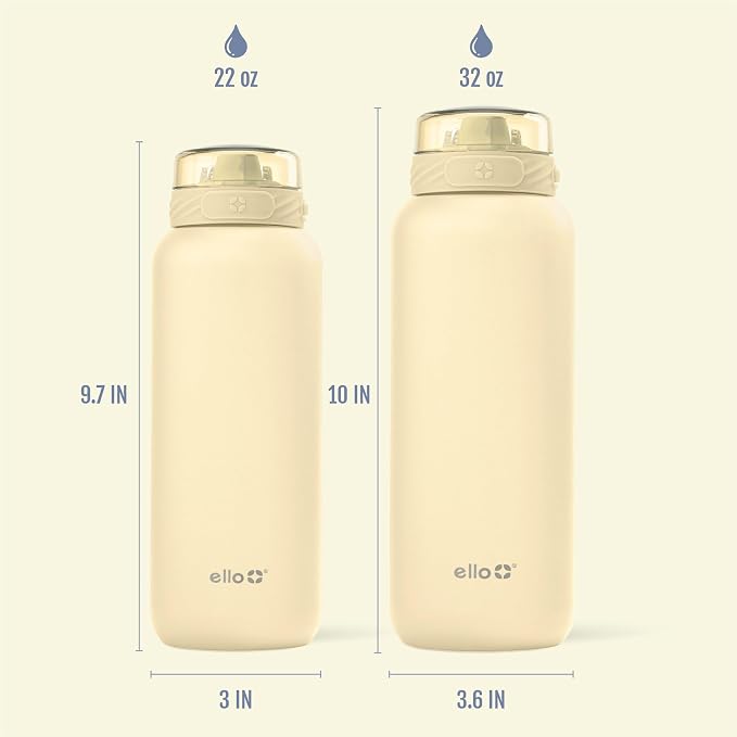 Ello Cooper 32oz Insulated Stainless Steel Water Bottle with Straw, Butter Yellow