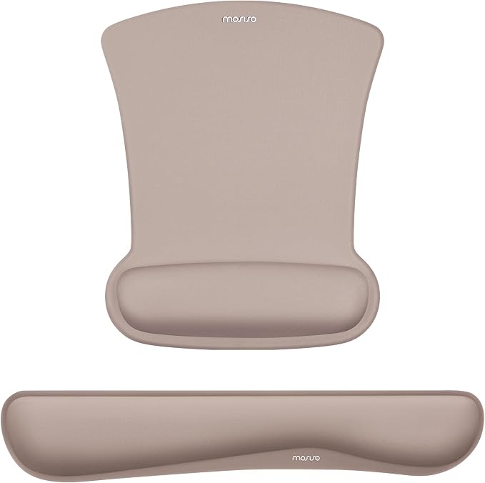 MOSISO Wrist Rest Support for Mouse Pad & Keyboard Set, Ergonomic Mousepad Non-Slip Base Home/Office Pain Relief & Easy Typing Cushion with Neoprene Cloth & Raised Memory Foam, Taupe Brown