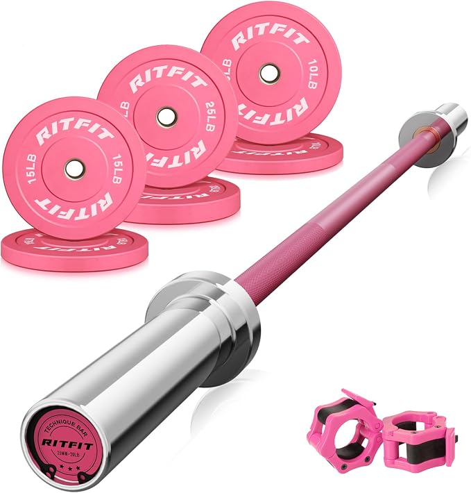 RITFIT Pink Olympic Bumper Plates with Steel Insert for Home Gym | High-Density Rubber with Low Bounce, 2-Inch Olympic Bore with Steel Insert, Pink Color for Strength Training