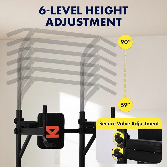 Pull-Up Dip Station - Your All-in-One Power Tower Gym and Chin-Up Bar Stand with Collapsible Bench for Home Exercise and Bench Press